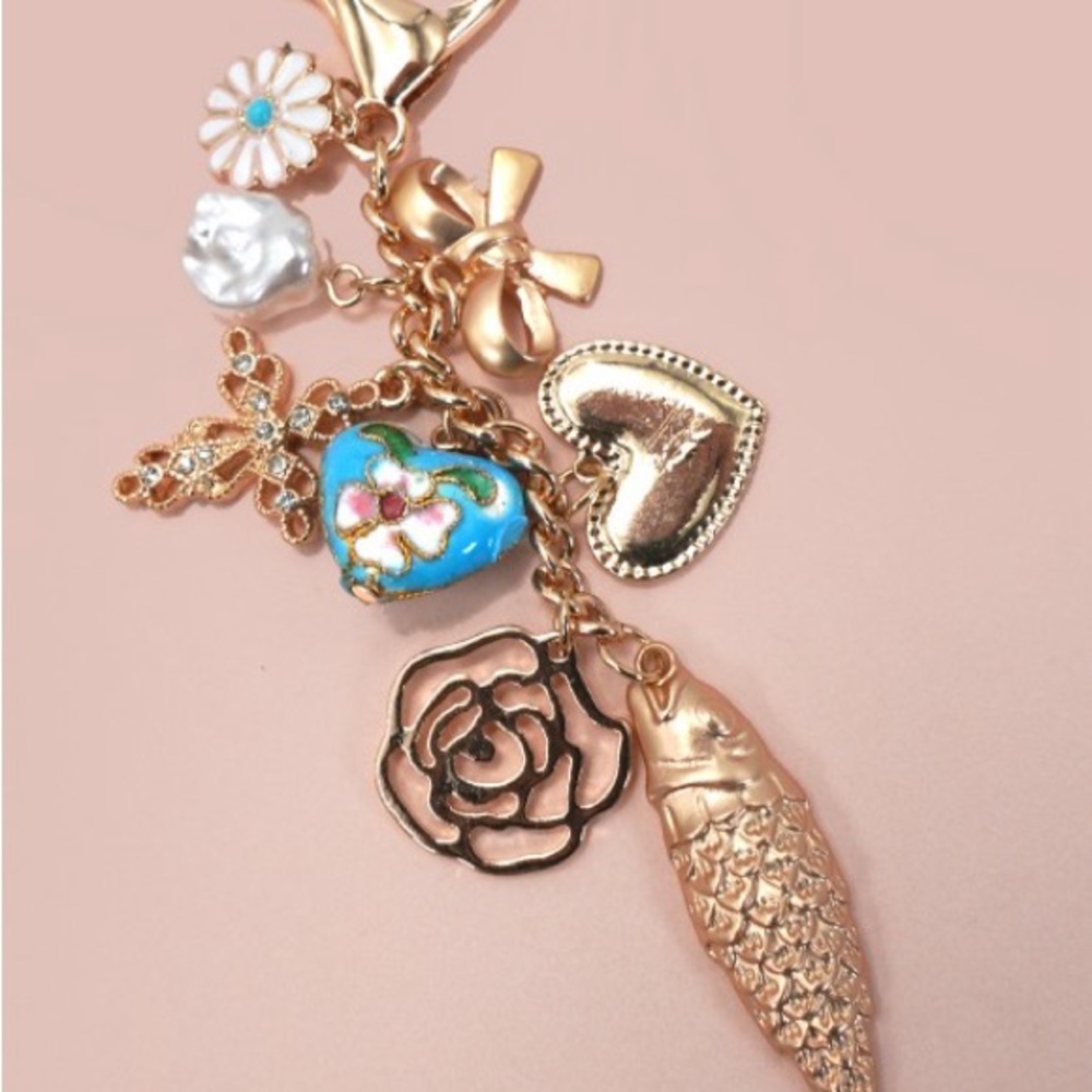 Ocean Porcelain Heart Fish Cross
Flower Bag Charm Keychain